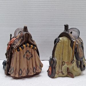 #AEE 2 Western Saddle Piggy Banks Pair in Tan, Brown